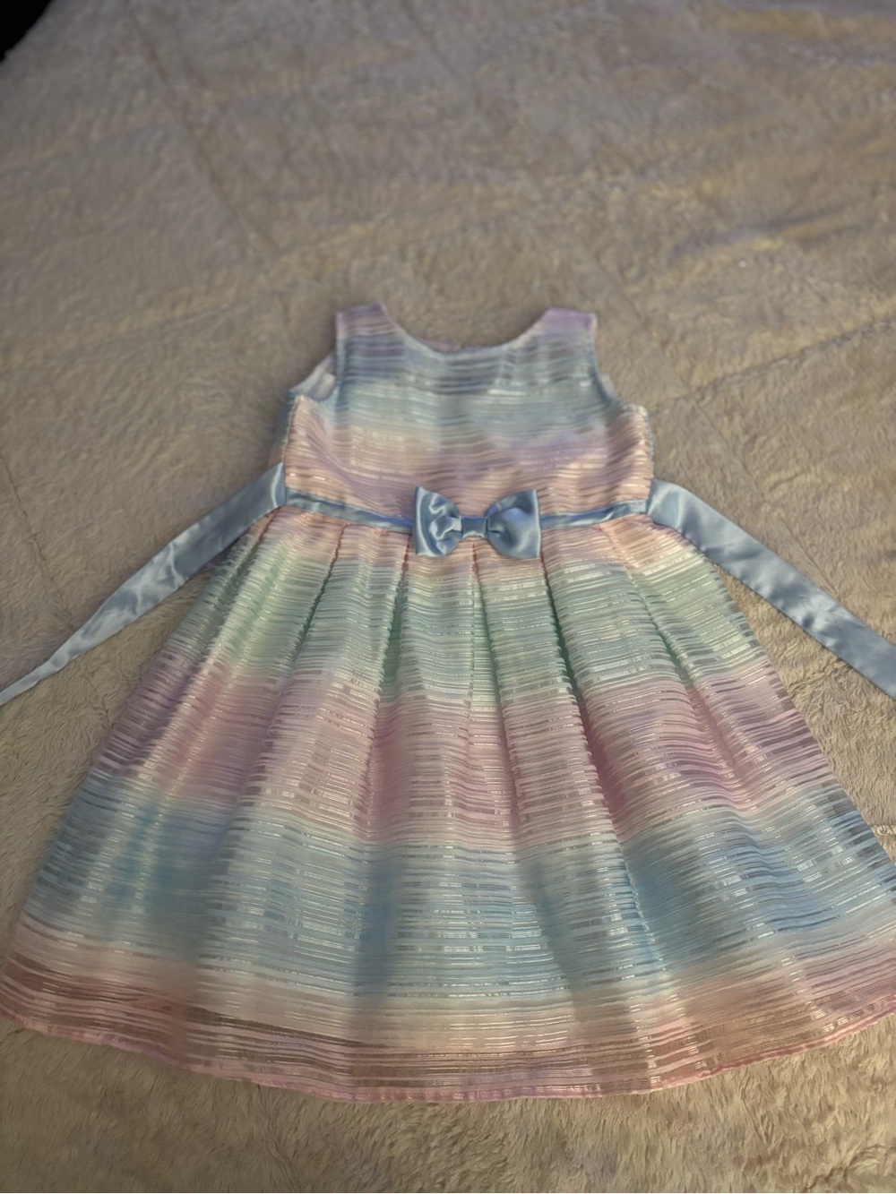 Pastel Rainbow Striped Bow Party Dress for Girls
